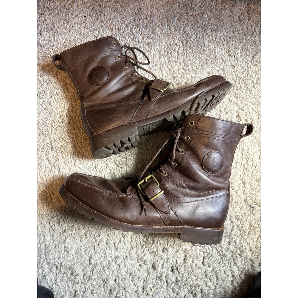 Polo Ralph Lauren Mens Ranger Leather Combat Boots Sz 11.5D Pony Brown Military